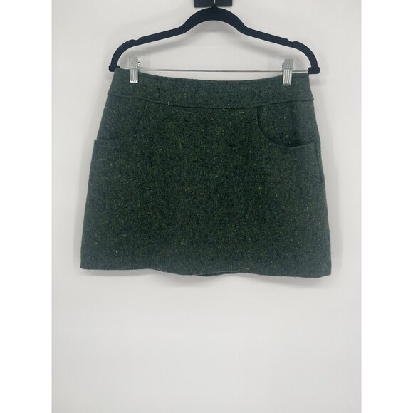 Vtg 90s Express International Skirt Speckled Green Wool Blend Mini Italy 11/12 - Picture 1 of 5